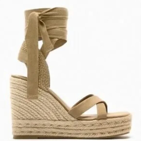 Zara lace up wedge sandal size 7 new - Picture 1 of 6